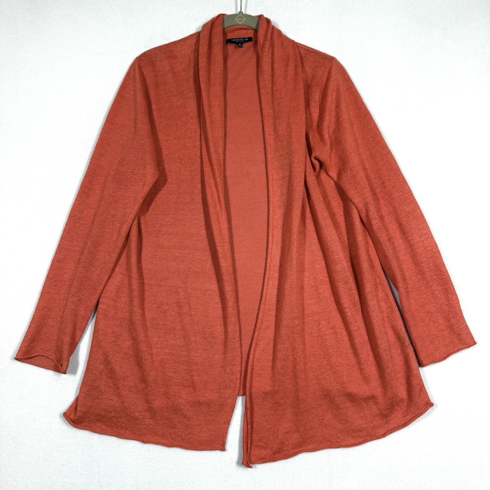 Lafayette 148 Sweater Womens Small Open Front Drapey Linen Cardigan Minimalist